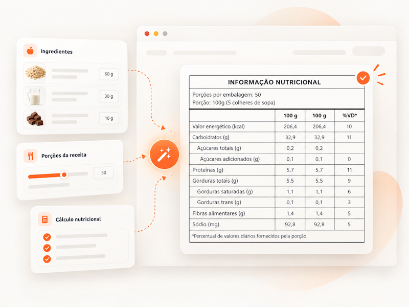 Tabela nutricional gerada automaticamente pelo Chef Plus